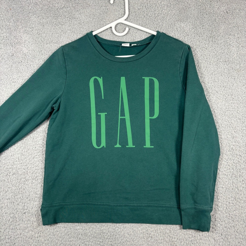 Gap Sweatshirt Womens M Green Logo Fleece Pullover Crewneck Long Sleeve Casual